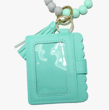Load image into Gallery viewer, Mint Bead Keychain Leather Card Wallet (Handmade)