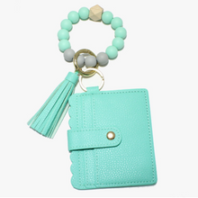 Load image into Gallery viewer, Mint Bead Keychain Leather Card Wallet (Handmade)