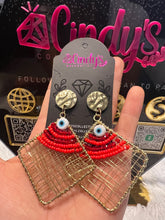 Cargar imagen en el visor de la galería, Red and Gold Evil Eye Handmade Earrings
