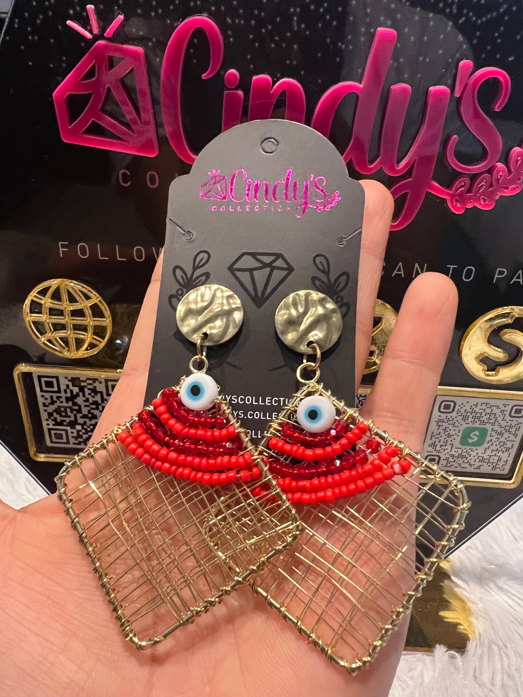 Red and Gold Evil Eye Handmade Earrings