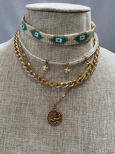 Load image into Gallery viewer, Cream and Mint Handmade Miyuki Choker Evil Eye
