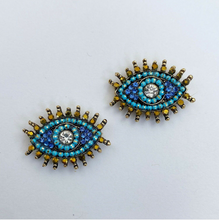 Load image into Gallery viewer, Blue Mint Evil Eye Earrings
