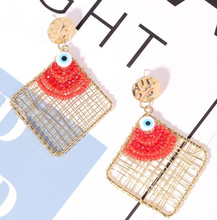 Cargar imagen en el visor de la galería, Red and Gold Evil Eye Handmade Earrings
