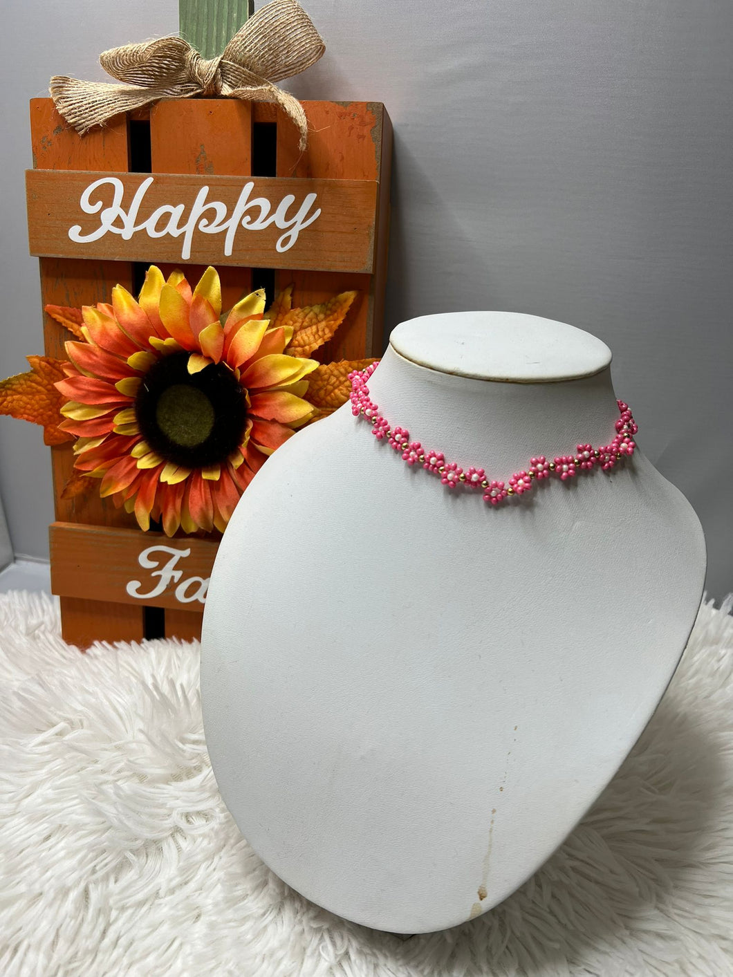 Hot Pink Choker hecho a mano (Flowers)