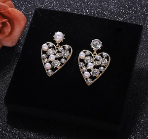 Pearls and Rhinestone Heart Earrings