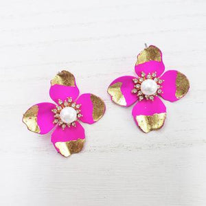 HOT PINK GLAM FLOWER EARRINGS