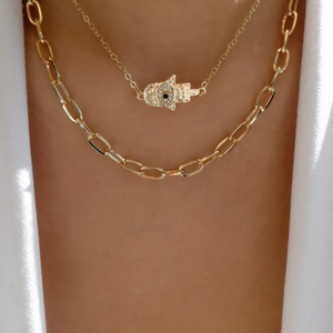 Gold Hamsa Necklace Set