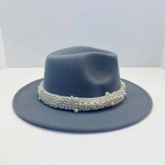 Grey Diva Pearl Fedora Hat