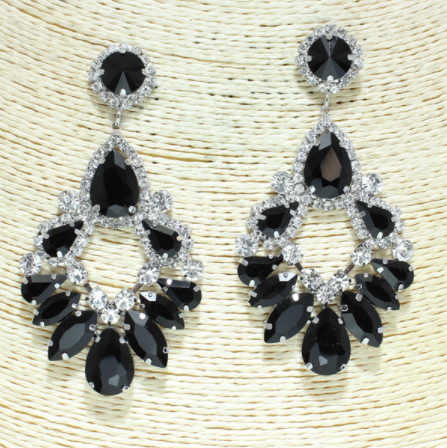 Silver/Black Rhinestone Yari Style Earrings