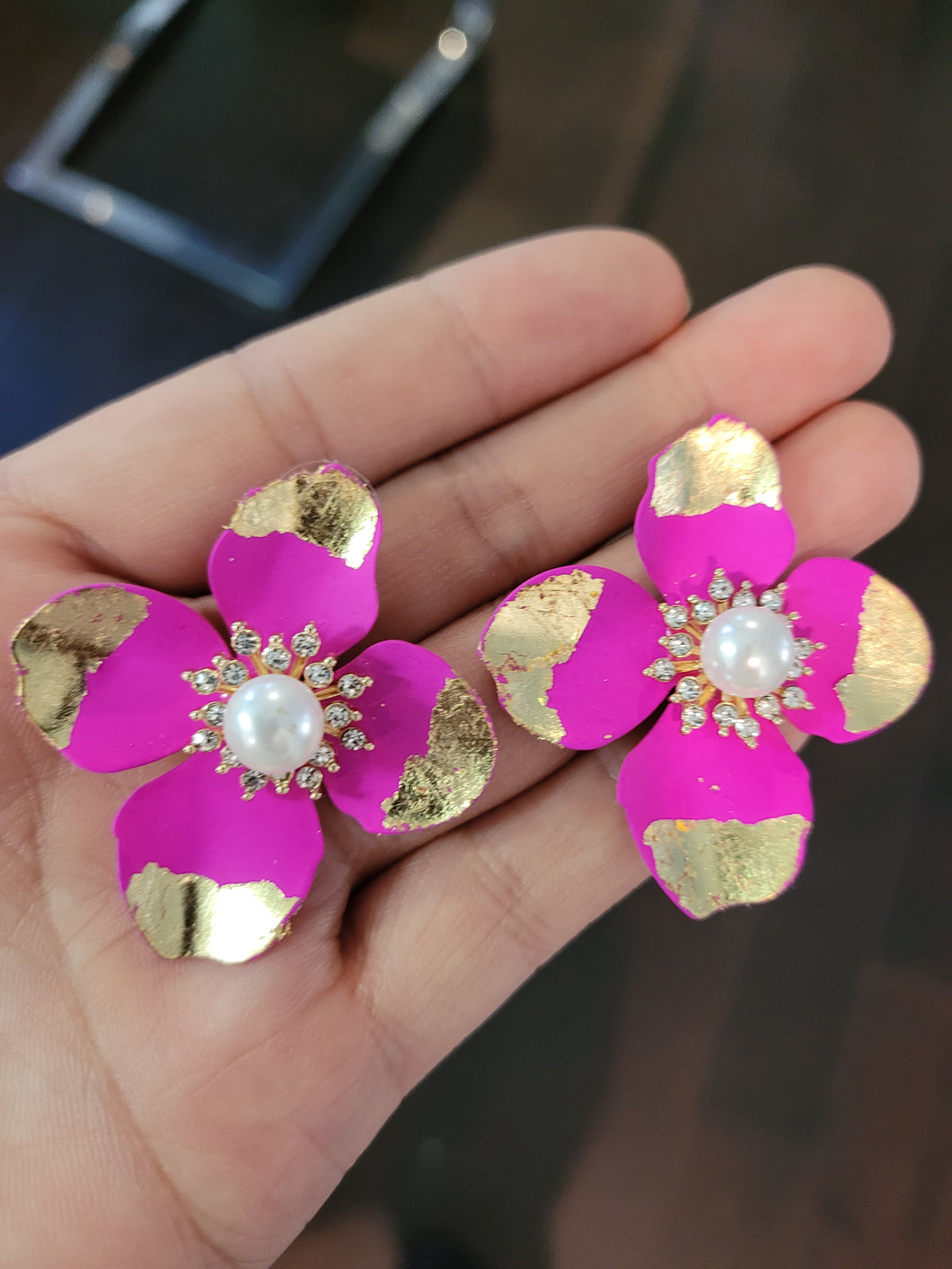 HOT PINK GLAM FLOWER EARRINGS