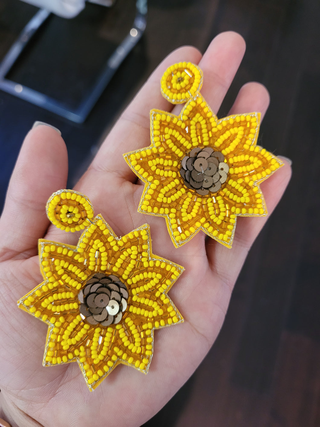 SUNFLOWER BEADED EARRINGS