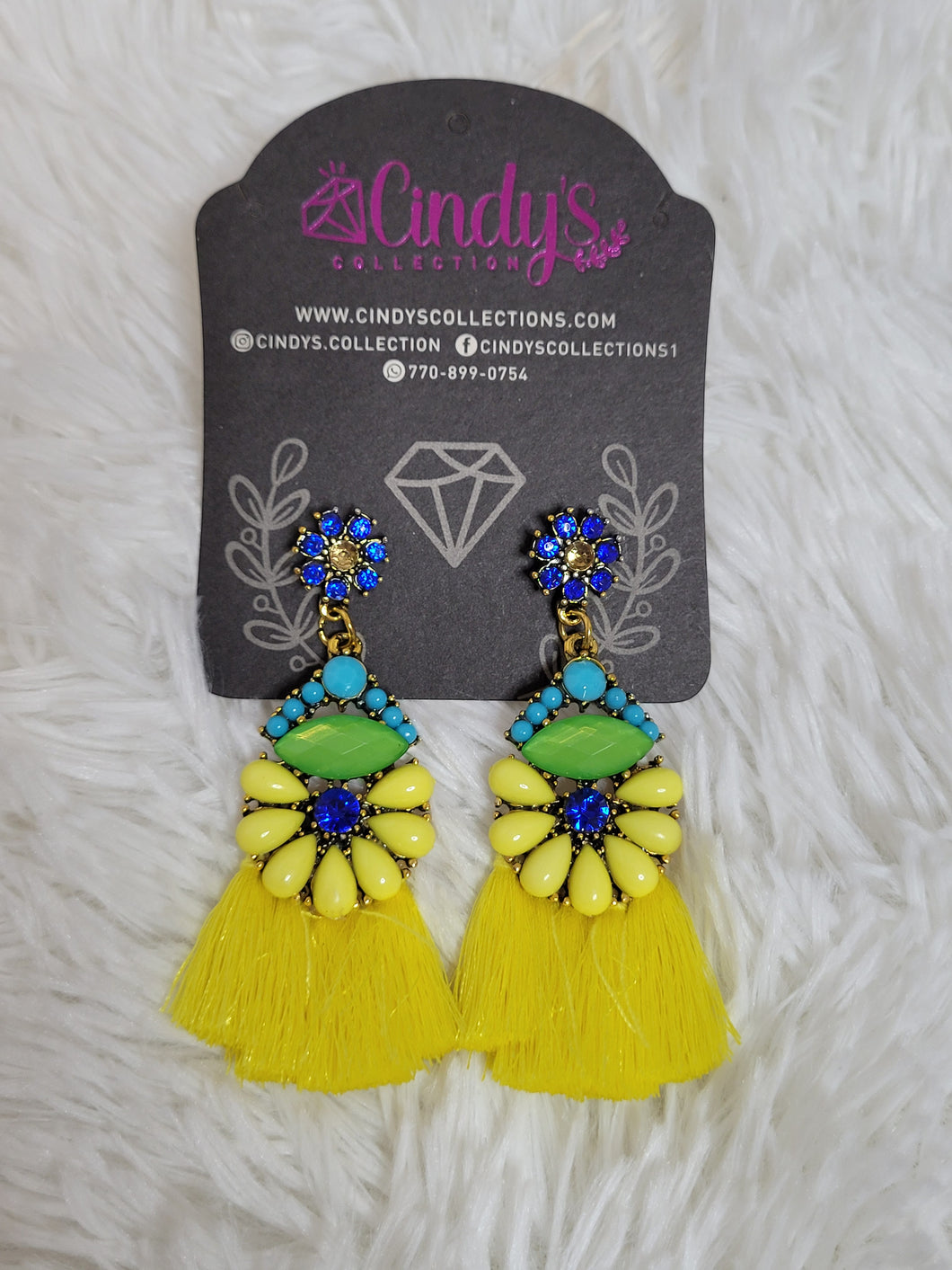 NEON YELLOW FLOWER EARRINGS WITH RHINESTONE