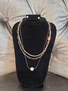 3 Layer Necklace Pearl Lovers with Earrings