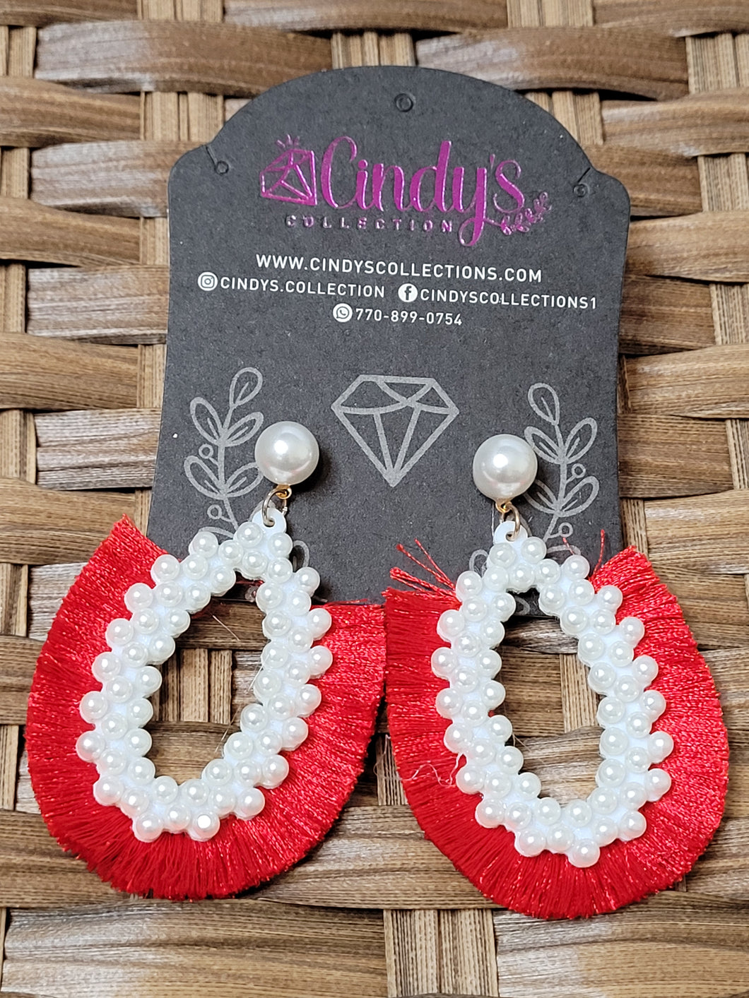 Red Tassel Earrings with Pearls