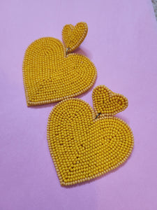 Yellow Beads Heart Handmade Earrings