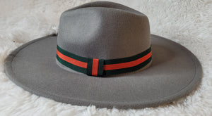 Red and Green Ribbon Grey Fedora Hat