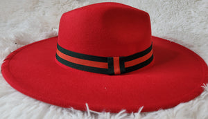 Red and Green Ribbon Red Fedora Hat