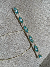 Load image into Gallery viewer, Cream and Mint Handmade Miyuki Choker Evil Eye
