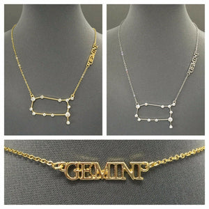 Zodiac Sign Constellation Chain Necklace with Clear Stones