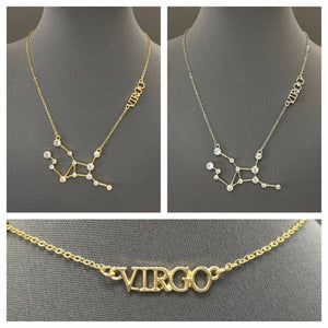 Zodiac Sign Constellation Chain Necklace with Clear Stones