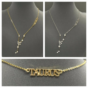 Zodiac Sign Constellation Chain Necklace with Clear Stones