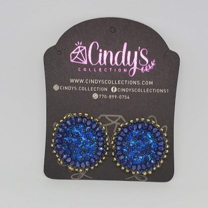 Royal Blue Beaded Stud Earrings (Tejido 100% Colombiano)