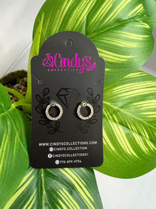 Green Evil Eye Studs with Rhinestones