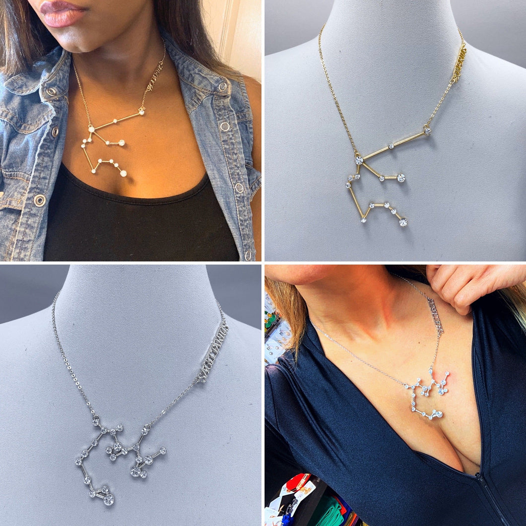 Zodiac Sign Constellation Chain Necklace with Clear Stones