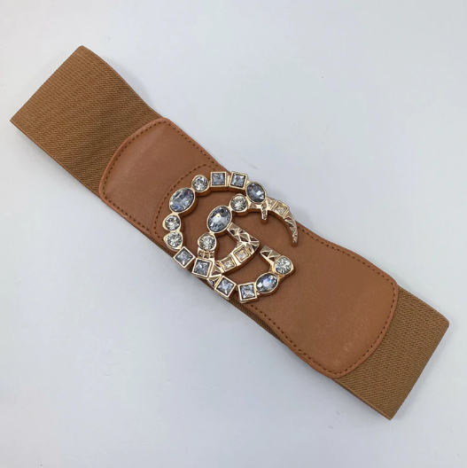 Brown/Tan G-Rhinestone Fashion Belt