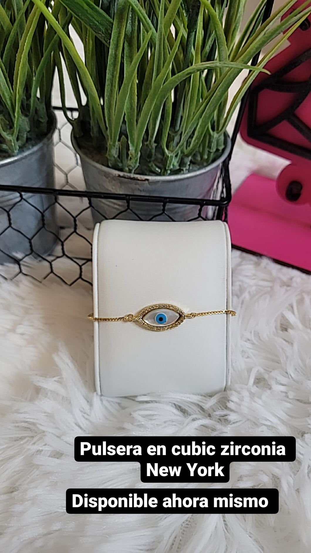 Gold Cubic Zirconia Evil Eye Bracelet