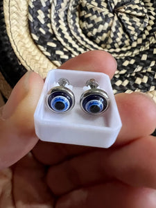 Aretes en Acero Inoxidable "Evil Eye" con broche de seguridad