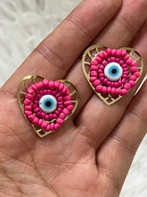 Cargar imagen en el visor de la galería, Heart Evil Eye Hot Pink Earrings
