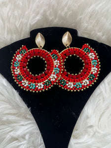 Collection Mi Tierra Hechos a Mano Rojos y Turquesa Earrings