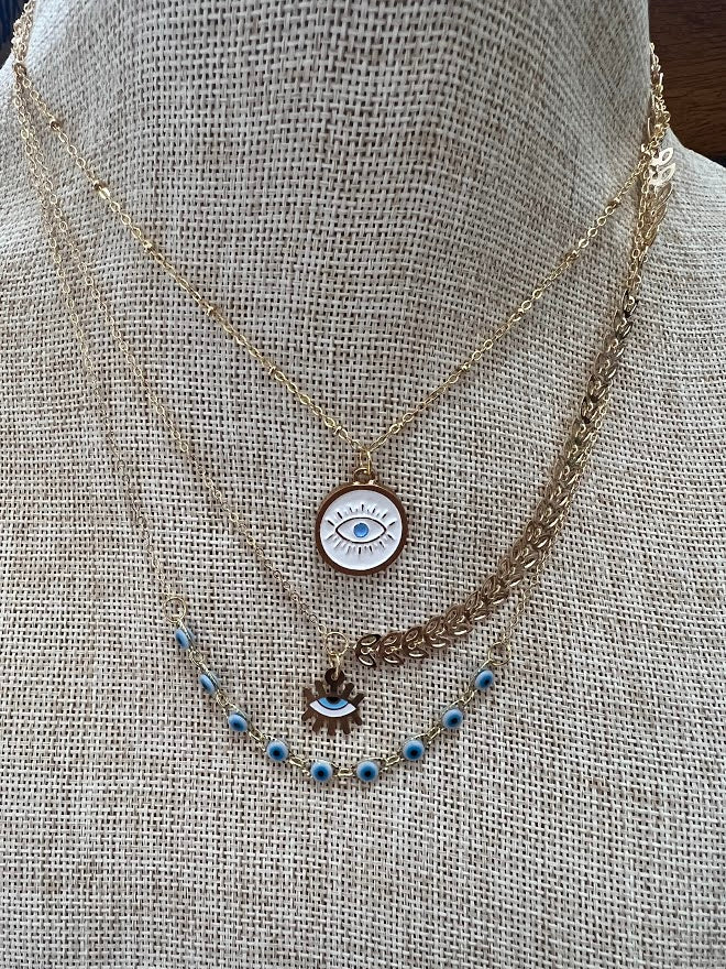 Set White Evil Eye Necklace