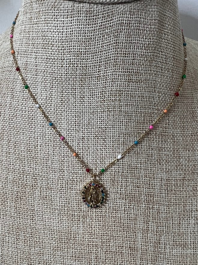 Virgen Maria Multicolor Necklace (Acero Inoxidable)