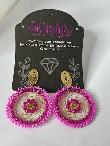 Hot Pink Hechos a mano aretes tejidos