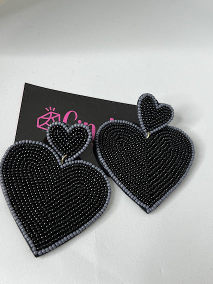 Handmade Black Heart Shape Earrings