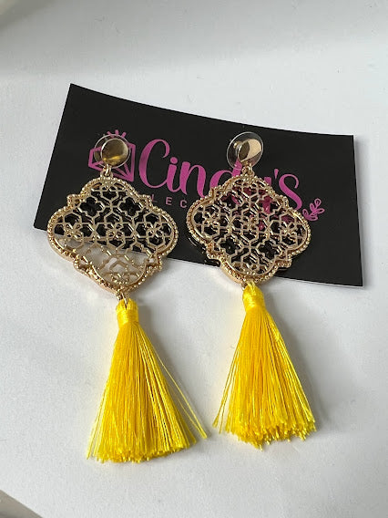 Yellow and Gold Tassel Earrings