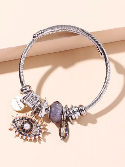 Silver Evil Eye Bracelet with Charms