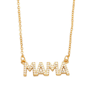 18K Gold Dipped MAMA with Rhinestone Necklace