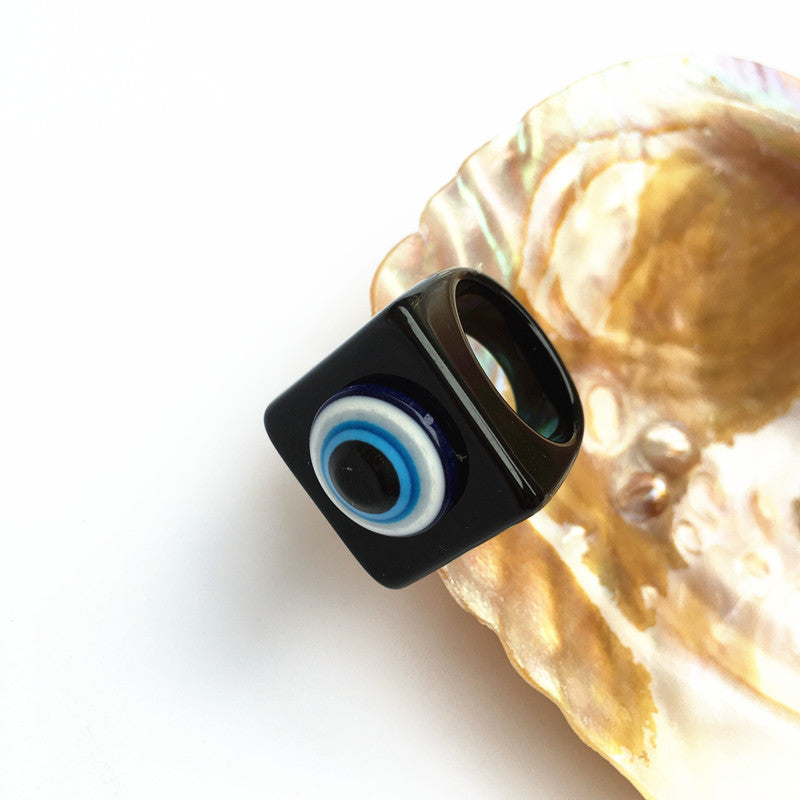 Resin Black Evil Eye Ring