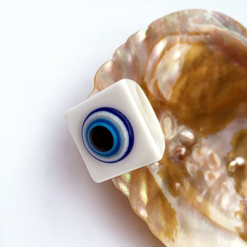 Resin White Evil Eye Ring