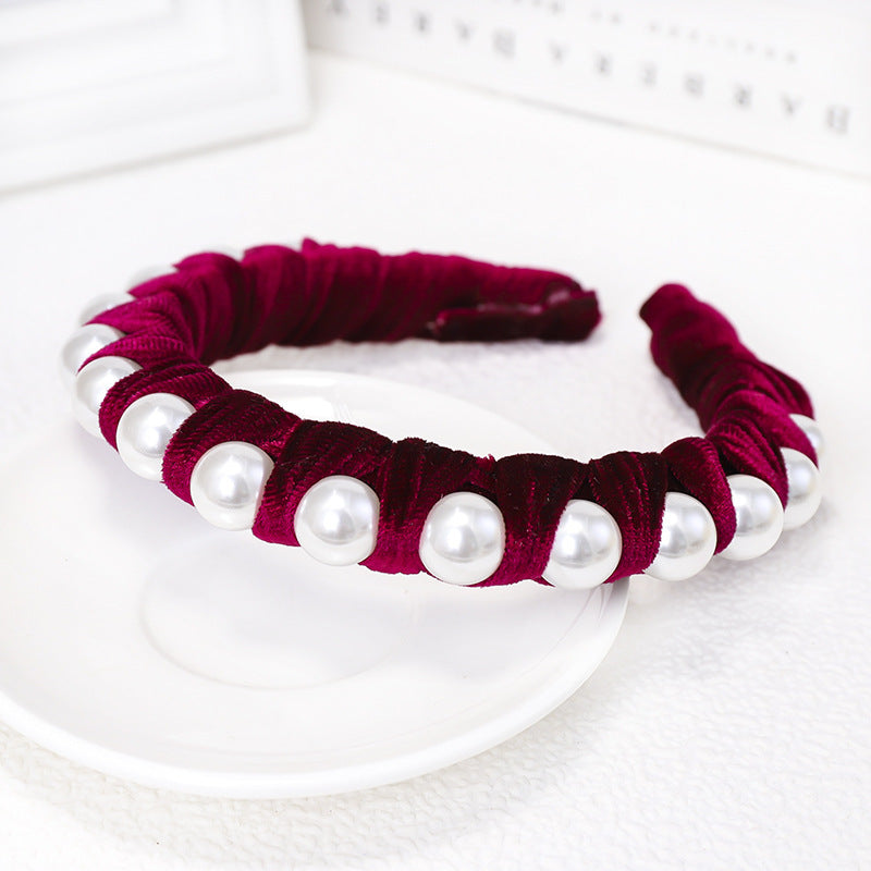 Red_Burgundy Pearls Headband