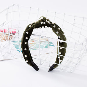 Army Green Velvet Pearl Headband