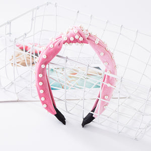 Pink Velvet Pearl Headband