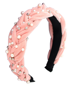 Pink with pearls Terciopelo Headband