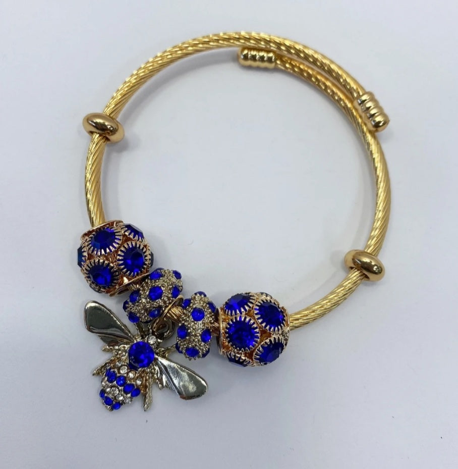 Bee Cuff Bracelet (Gold and Royal Blue)