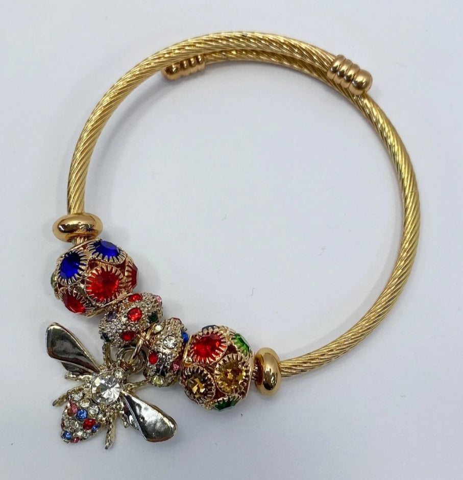 Bee Cuff Bracelet (Gold and Red-Multicolor)