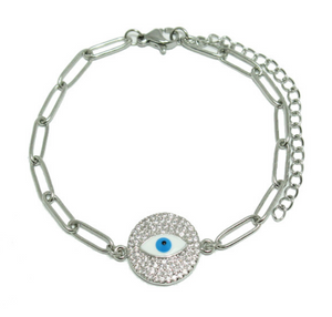 Silver Crystal Evil Eye Bracelet Acero Inoxidable