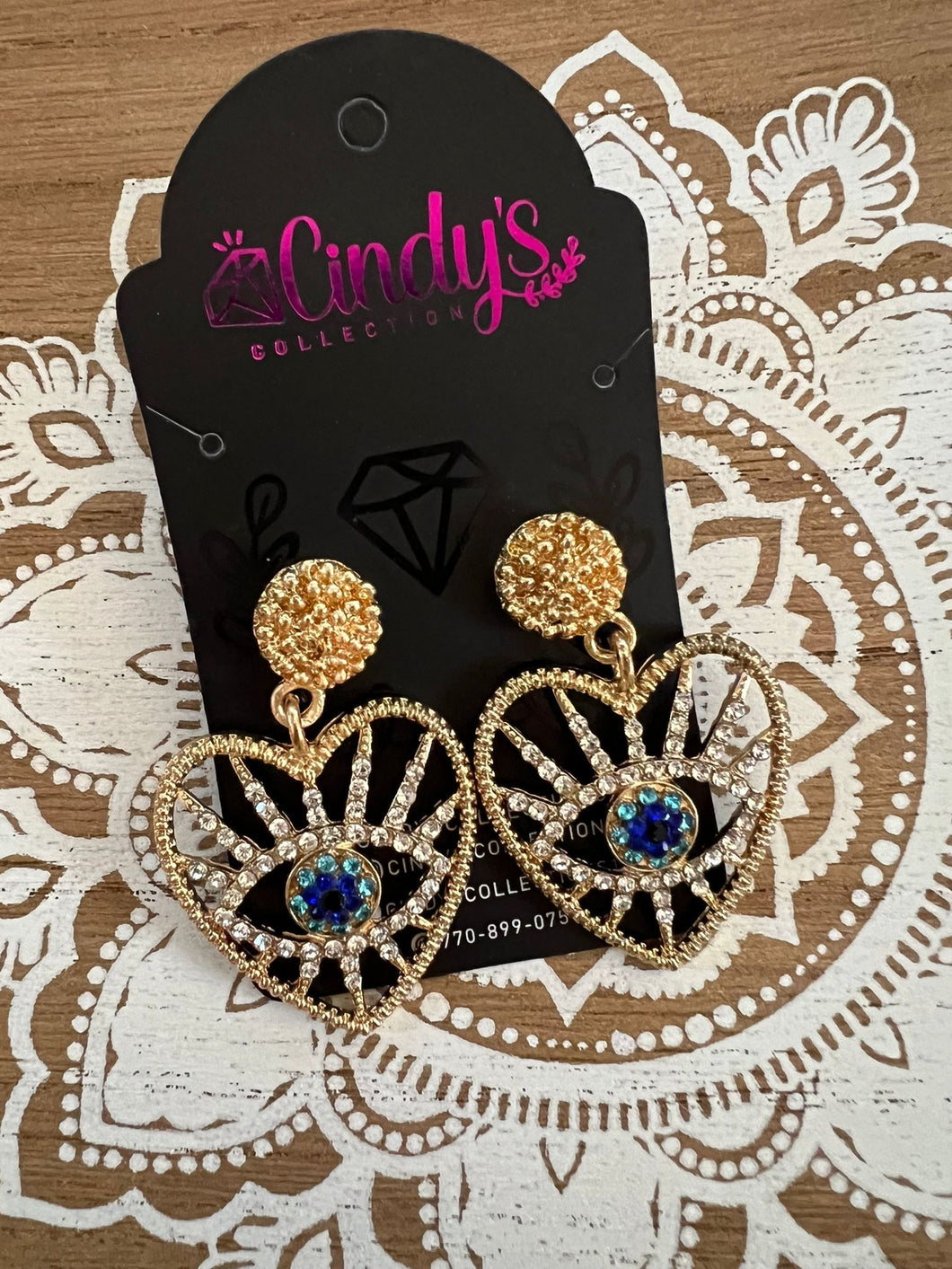 Gold Statement Evil Eye Heart Earrings